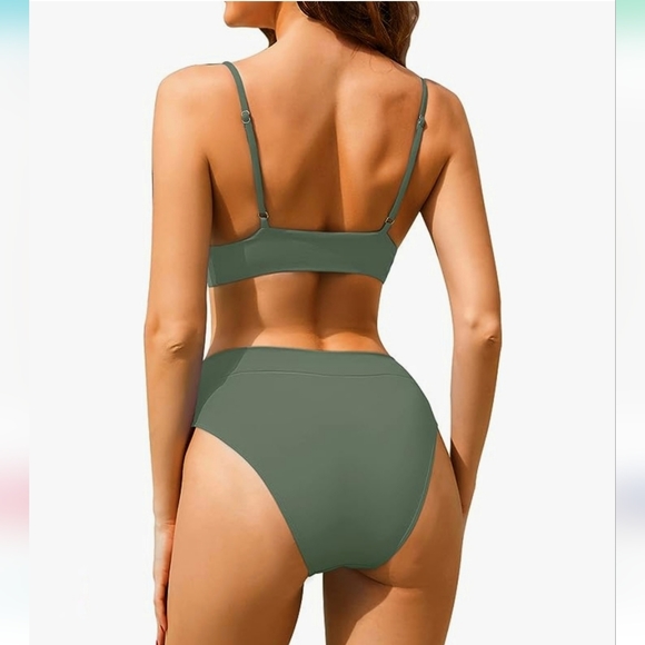 Tempt Me Bikini XL High waisted 2 Piece Olive Green Bathing Suit Swimsuit - Picture 2 of 5